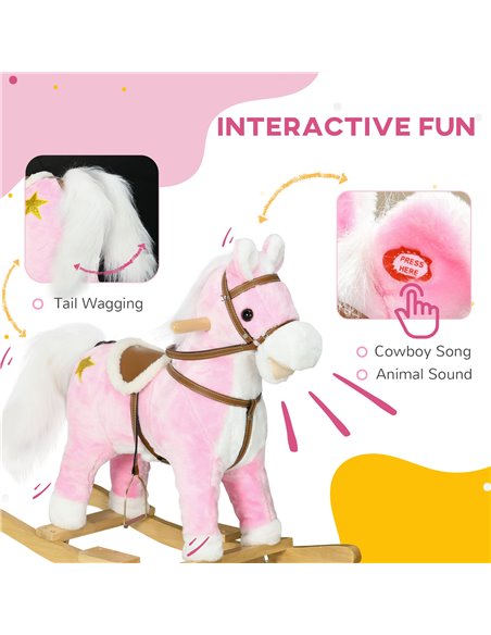 HOMCOM Wooden Rocking Horse with Music, Sound, Saddle for 3-6 Years 330-165V00PK - pic 90446 | FastDaddyshop