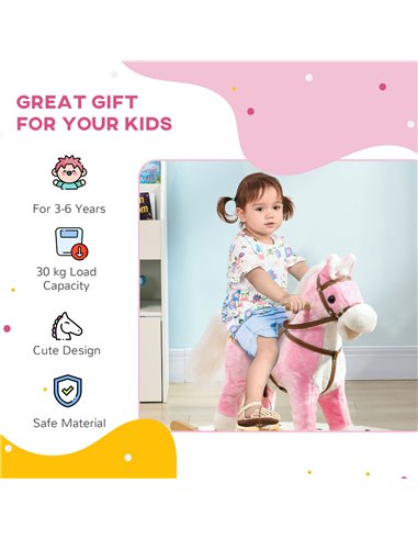 HOMCOM Wooden Rocking Horse with Music, Sound, Saddle for 3-6 Years 330-165V00PK