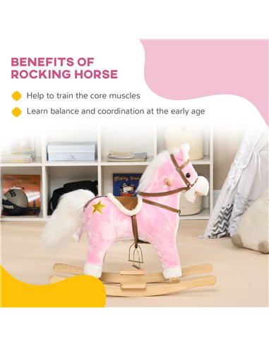 HOMCOM Wooden Rocking Horse with Music, Sound, Saddle for 3-6 Years 330-165V00PK