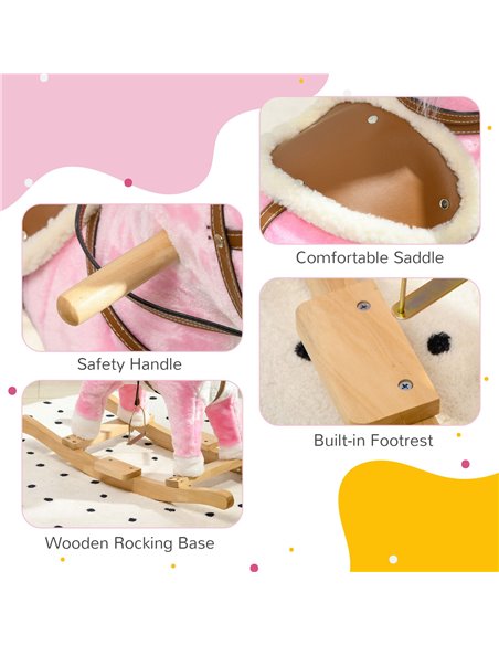 HOMCOM Wooden Rocking Horse with Music, Sound, Saddle for 3-6 Years 330-165V00PK - pic 90449 | FastDaddyshop