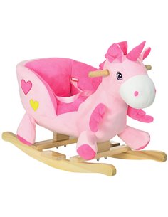 HOMCOM Kids Rocking Horse Ride on Unicorn with Songs, Wooden Base, Seat Belt, for 18-36 Months 330-161V00PK