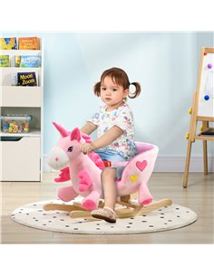 HOMCOM Kids Rocking Horse Ride on Unicorn with Songs, Wooden Base, Seat Belt, for 18-36 Months 330-161V00PK 2
