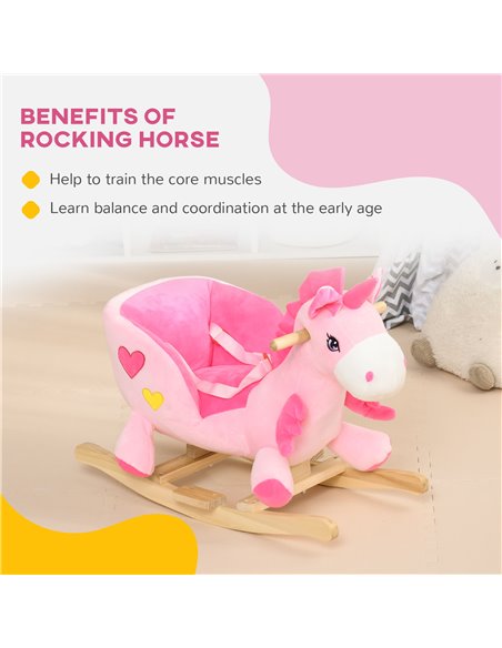 HOMCOM Kids Rocking Horse Ride on Unicorn with Songs, Wooden Base, Seat Belt, for 18-36 Months 330-161V00PK - pic 90457 | FastDaddyshop