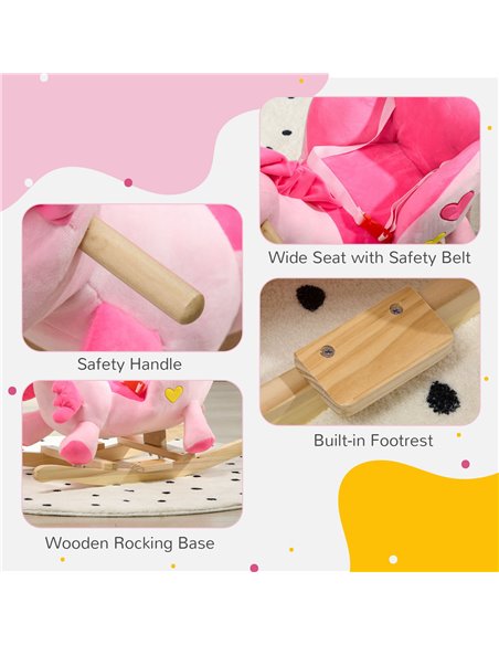 HOMCOM Kids Rocking Horse Ride on Unicorn with Songs, Wooden Base, Seat Belt, for 18-36 Months 330-161V00PK - pic 90458 | FastDaddyshop