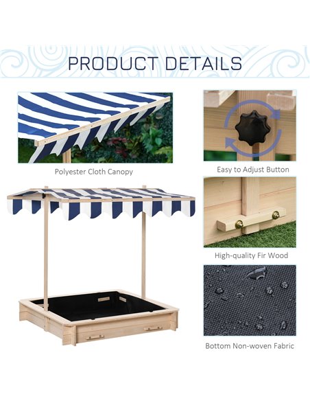 Outsunny Kids Square Wooden Sandpit Children Cabana Sandbox Outdoor Backyard Playset Play Station Adjustable Canopy, 106x106x121 - pic 9046 | FastDaddyshop