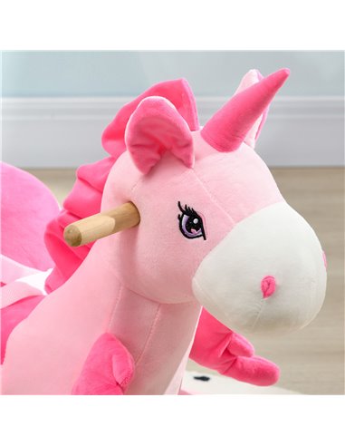 HOMCOM Kids Rocking Horse Ride on Unicorn with Songs, Wooden Base, Seat Belt, for 18-36 Months 330-161V00PK