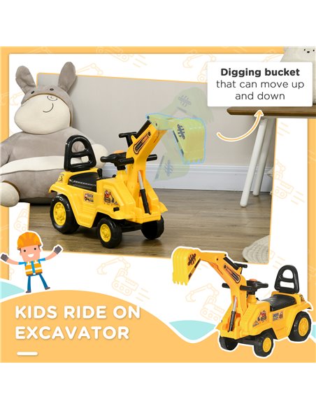 HOMCOM 2 in 1 Kids Ride On Tractor Pull Cart with Bucket, Under Seat Storage, Horn, High Backrest, for 1.5-4 Years Old, Yellow 3 - pic 90473 | FastDaddyshop