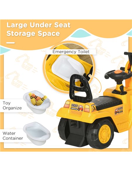 HOMCOM 2 in 1 Kids Ride On Tractor Pull Cart with Bucket, Under Seat Storage, Horn, High Backrest, for 1.5-4 Years Old, Yellow 3 - pic 90474 | FastDaddyshop