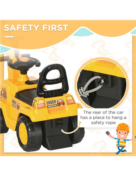 HOMCOM 2 in 1 Kids Ride On Tractor Pull Cart with Bucket, Under Seat Storage, Horn, High Backrest, for 1.5-4 Years Old, Yellow 3 - pic 90477 | FastDaddyshop