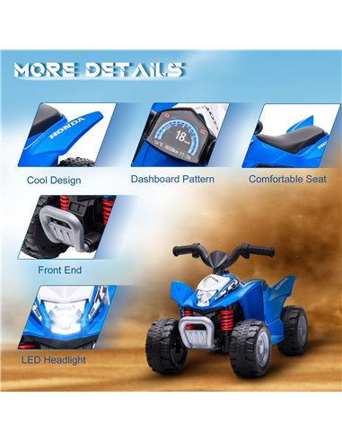 AIYAPLAY Honda Licensed Kids Electric Quad Bike 6V ATV Ride On for 1.5-3 Years Blue 370-224V70BU