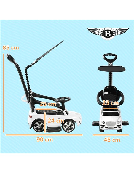 AIYAPLAY Bentley Bentayga Licensed 3-in-1 Baby Push Car,  Ride on Car Sliding Car with Canopy, Horn Music - White 370-317V00WT - pic 90499 | FastDaddyshop