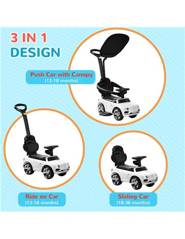 AIYAPLAY Bentley Bentayga Licensed 3-in-1 Baby Push Car,  Ride on Car Sliding Car with Canopy, Horn Music - White 370-317V00WT