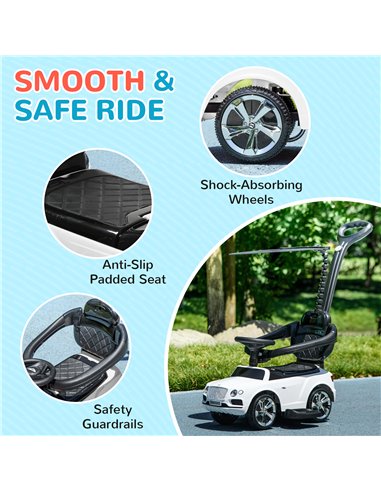 AIYAPLAY Bentley Bentayga Licensed 3-in-1 Baby Push Car,  Ride on Car Sliding Car with Canopy, Horn Music - White 370-317V00WT