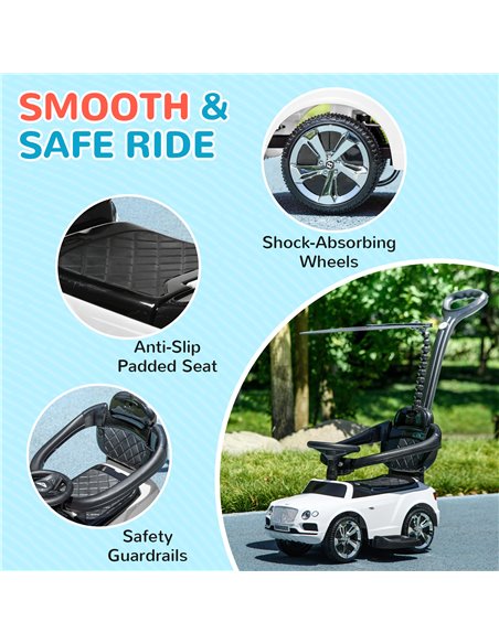 AIYAPLAY Bentley Bentayga Licensed 3-in-1 Baby Push Car,  Ride on Car Sliding Car with Canopy, Horn Music - White 370-317V00WT - pic 90504 | FastDaddyshop