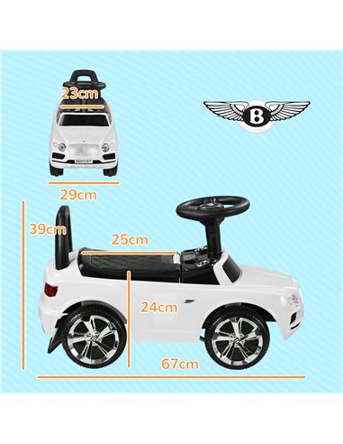 AIYAPLAY Bentley Bentayga Licensed Foot to Floor Ride on Car, Sliding Car Push Along Car w/ Under Seat Storage - White 370-309V0
