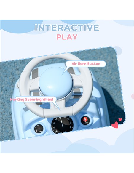 AIYAPLAY Foot To Floor Ride On Car Sliding Car w/ Air Horn, Anti-Over-Backwards, 18 to 36 Months - Light Blue 370-316V00LB - pic 90519 | FastDaddyshop