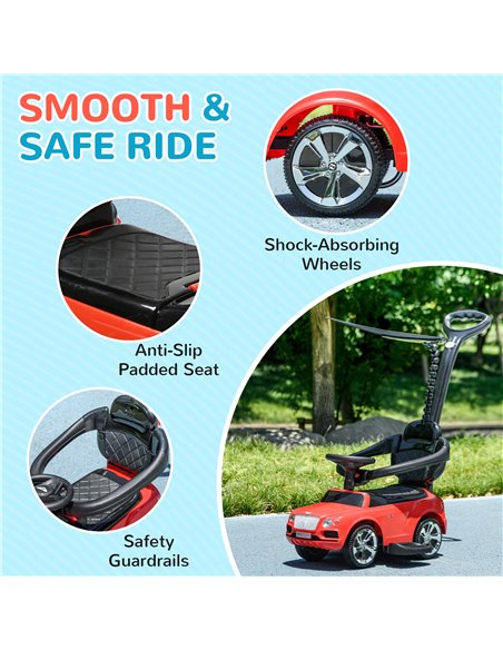 AIYAPLAY Bentley Bentayga Licensed 3-in-1 Baby Push Car,  Ride on Car Sliding Car with Canopy, Horn Music - Red 370-317V00RD - pic 90531 | FastDaddyshop