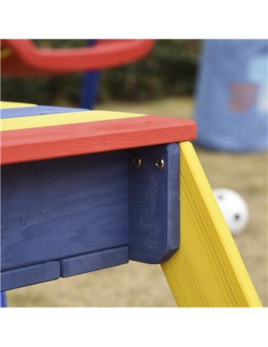 Outsunny Kids Picnic Table Set Wooden Bench Rainbow with Sandbox Removable & Height Adjustable Parasol Outdoor Garden Patio Back
