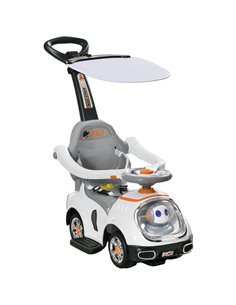 AIYAPLAY 3 in 1 Ride on Push Car, Cartoon Robot Theme Foot to Floor Slider w/ Handle Light Music Horn, Storage - White 370-321V0