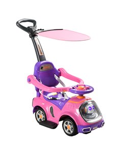 AIYAPLAY 3 in 1 Ride on Push Car, Cartoon Robot Theme Foot to Floor Slider w/ Handle Light Music Horn, Storage - Pink 370-321V00