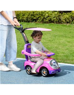 AIYAPLAY 3 in 1 Ride on Push Car, Cartoon Robot Theme Foot to Floor Slider w/ Handle Light Music Horn, Storage - Pink 370-321V00 2