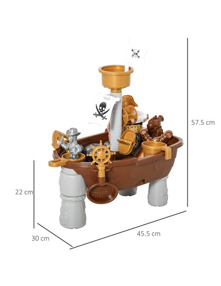 HOMCOM Pirate Ship Theme Sand and Water Table Beach Toy Set 2 in 1 Outdoor Activities Playset for Kids with Accessories Garden S - pic 9058 | FastDaddyshop