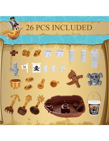 HOMCOM Pirate Ship Theme Sand and Water Table Beach Toy Set 2 in 1 Outdoor Activities Playset for Kids with Accessories Garden S - pic 9059 | FastDaddyshop