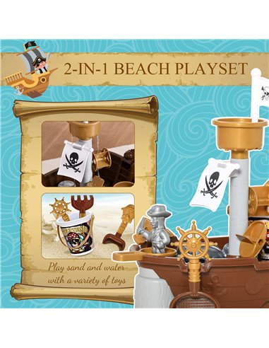 HOMCOM Pirate Ship Theme Sand and Water Table Beach Toy Set 2 in 1 Outdoor Activities Playset for Kids with Accessories Garden S