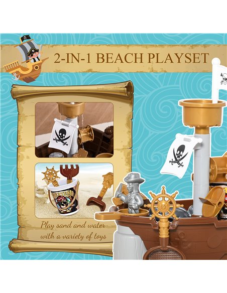 HOMCOM Pirate Ship Theme Sand and Water Table Beach Toy Set 2 in 1 Outdoor Activities Playset for Kids with Accessories Garden S - pic 9060 | FastDaddyshop