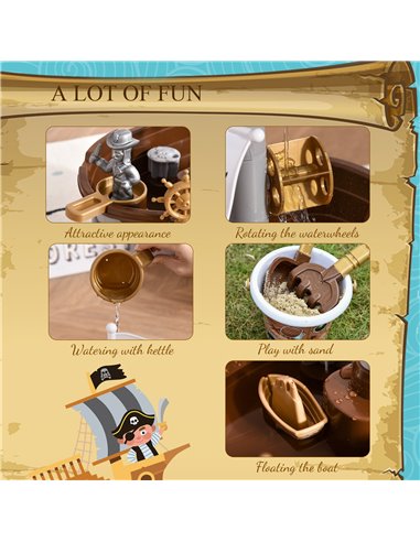 HOMCOM Pirate Ship Theme Sand and Water Table Beach Toy Set 2 in 1 Outdoor Activities Playset for Kids with Accessories Garden S