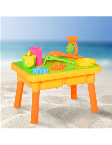 HOMCOM Sand and Water Table Beach Toy Set 2 in 1 Outdoor Activities Playset for Kids with Lid and Accessories Double Compartment