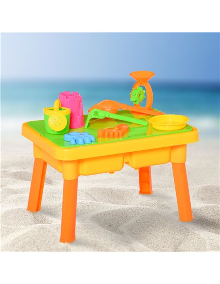 HOMCOM Sand and Water Table Beach Toy Set 2 in 1 Outdoor Activities Playset for Kids with Lid and Accessories Double Compartment - pic 9065 | FastDaddyshop