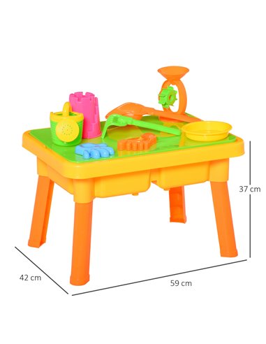 HOMCOM Sand and Water Table Beach Toy Set 2 in 1 Outdoor Activities Playset for Kids with Lid and Accessories Double Compartment