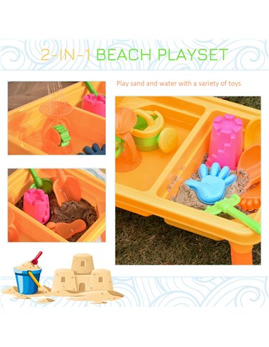 HOMCOM Sand and Water Table Beach Toy Set 2 in 1 Outdoor Activities Playset for Kids with Lid and Accessories Double Compartment