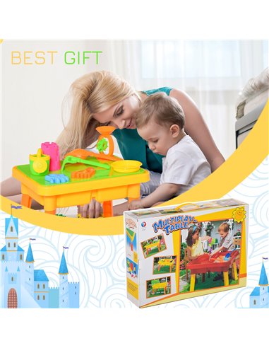 HOMCOM Sand and Water Table Beach Toy Set 2 in 1 Outdoor Activities Playset for Kids with Lid and Accessories Double Compartment