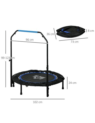 HOMCOM 40" Foldable Mini Fitness Trampoline, with Adjustable Foam Handle, Blue A71-034V00BU