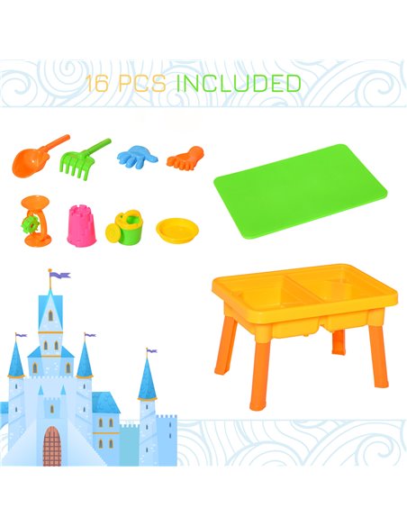 HOMCOM Sand and Water Table Beach Toy Set 2 in 1 Outdoor Activities Playset for Kids with Lid and Accessories Double Compartment - pic 9070 | FastDaddyshop