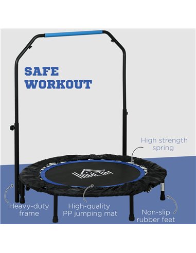 HOMCOM 40" Foldable Mini Fitness Trampoline, with Adjustable Foam Handle, Blue A71-034V00BU