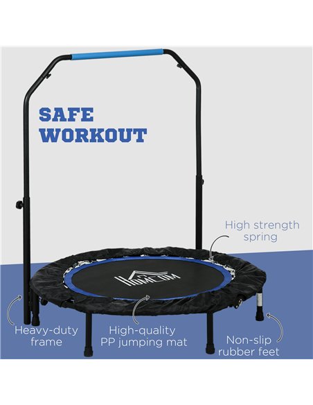 HOMCOM 40" Foldable Mini Fitness Trampoline, with Adjustable Foam Handle, Blue A71-034V00BU - pic 90700 | FastDaddyshop