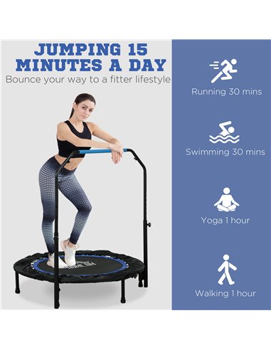 HOMCOM 40" Foldable Mini Fitness Trampoline, with Adjustable Foam Handle, Blue A71-034V00BU