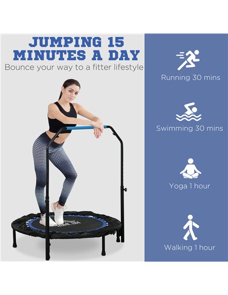 HOMCOM 40" Foldable Mini Fitness Trampoline, with Adjustable Foam Handle, Blue A71-034V00BU - pic 90701 | FastDaddyshop