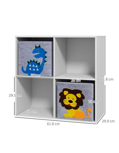 ZONEKIZ Toy Storage Box for Children with Dual Non-Woven Fabric Bins, 61.8 x 29.9 x 61.8 cm, White 311-065V00WT