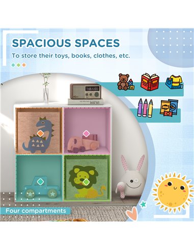 ZONEKIZ Toy Storage Box for Children with Dual Non-Woven Fabric Bins, 61.8 x 29.9 x 61.8 cm, White 311-065V00WT