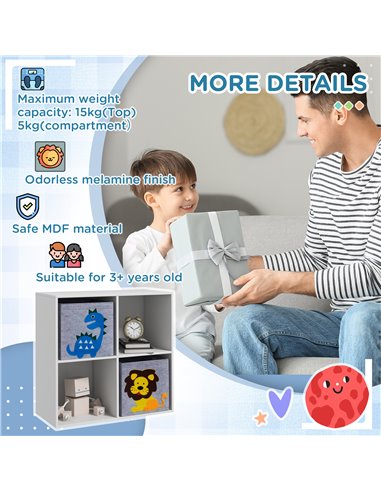 ZONEKIZ Toy Storage Box for Children with Dual Non-Woven Fabric Bins, 61.8 x 29.9 x 61.8 cm, White 311-065V00WT