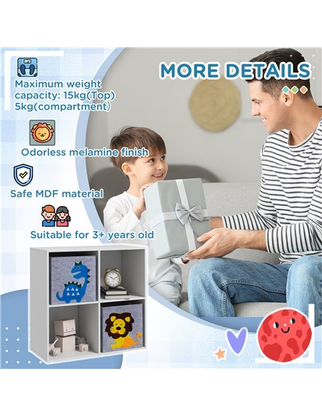 ZONEKIZ Toy Storage Box for Children with Dual Non-Woven Fabric Bins, 61.8 x 29.9 x 61.8 cm, White 311-065V00WT - pic 90710 | FastDaddyshop