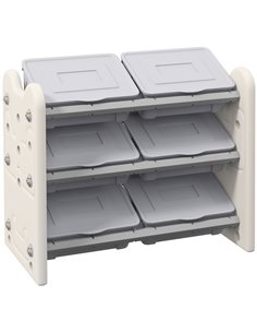 AIYAPLAY 3 Tier Kids Toy Storage Units with 6 Storage Boxes, 76 x 37 x 60cm, Grey 311-076V00GY
