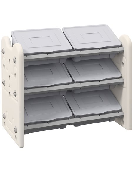 AIYAPLAY 3 Tier Kids Toy Storage Units with 6 Storage Boxes, 76 x 37 x 60cm, Grey 311-076V00GY - pic 90713 | FastDaddyshop
