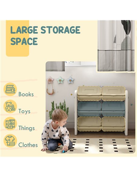 AIYAPLAY 3 Tier Kids Toy Storage Units with 6 Storage Boxes, 76 x 37 x 60cm, Grey 311-076V00GY - pic 90716 | FastDaddyshop