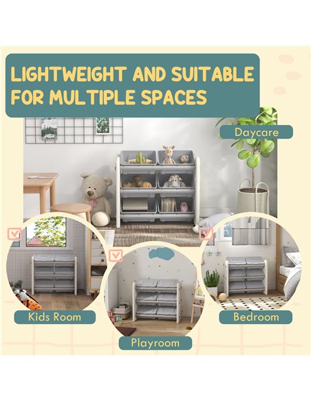 AIYAPLAY 3 Tier Kids Toy Storage Units with 6 Storage Boxes, 76 x 37 x 60cm, Grey 311-076V00GY - pic 90718 | FastDaddyshop