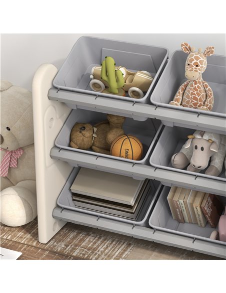 AIYAPLAY 3 Tier Kids Toy Storage Units with 6 Storage Boxes, 76 x 37 x 60cm, Grey 311-076V00GY - pic 90720 | FastDaddyshop